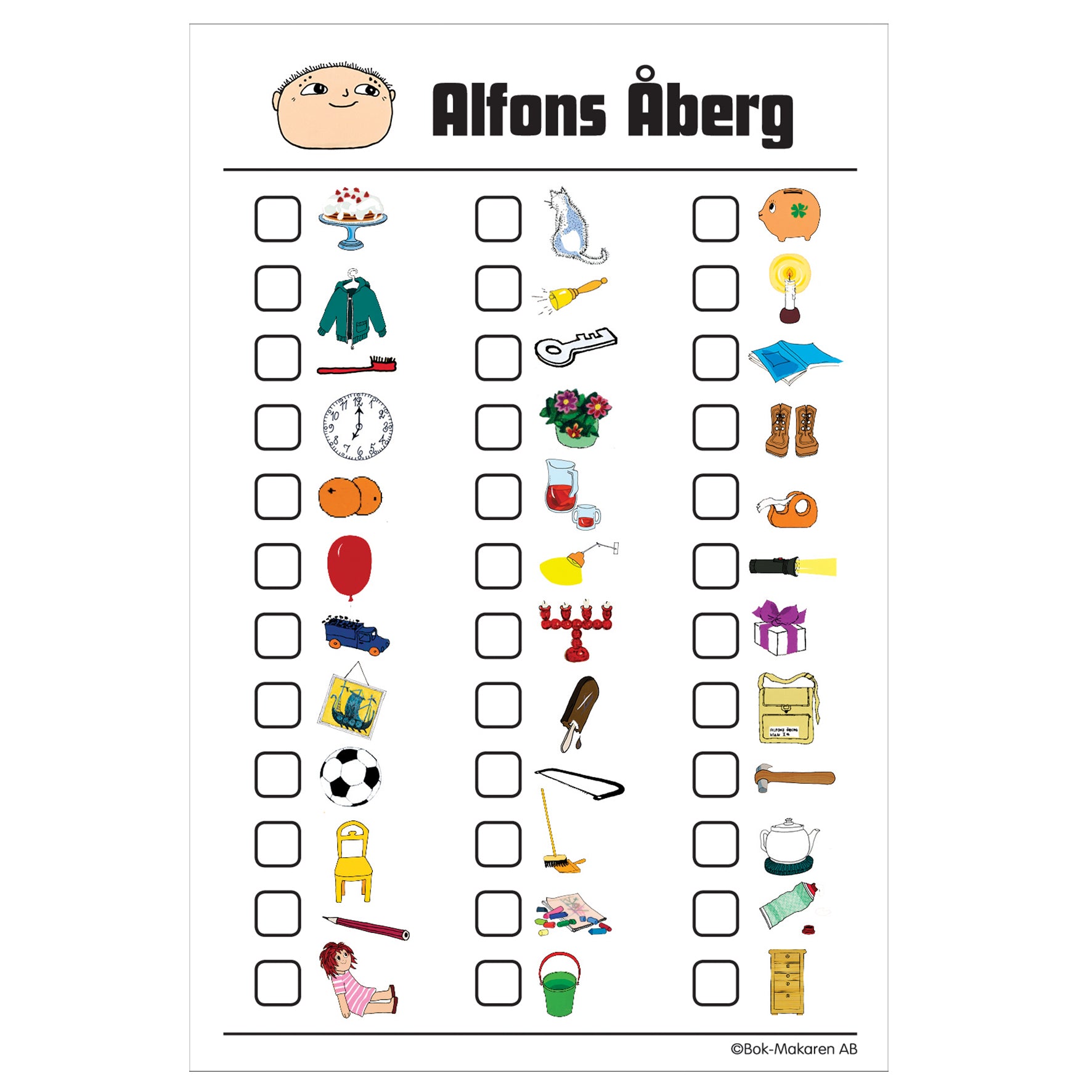 Memory game with Alfons Åberg, designed for children aged 3+ to enhance observation and memory skills
