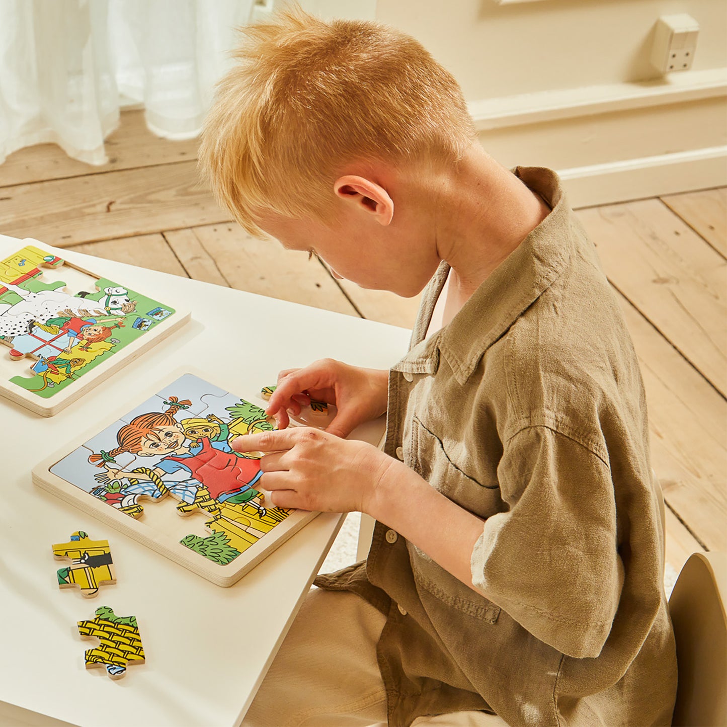 Pippi - Firkantet Træpuslespil - Pippi og Hr. Nilsson