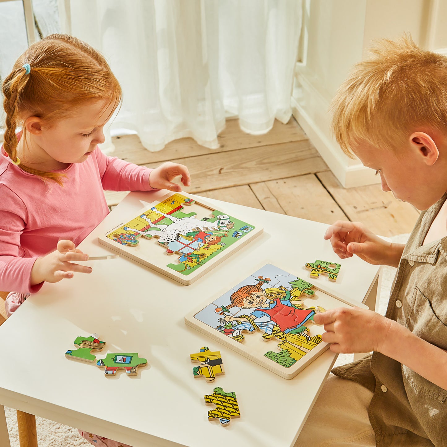 Pippi - Firkantet Træpuslespil - Pippi og Hr. Nilsson