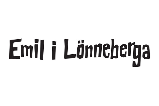 The text 'Emil i Lönneberga' in a playful, black, hand-drawn style font with slightly irregular and wavy letters.