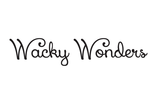 The words 'Wacky Wonders' written in a playful, curly script font in black, with large, decorative swirls on the capital letters.