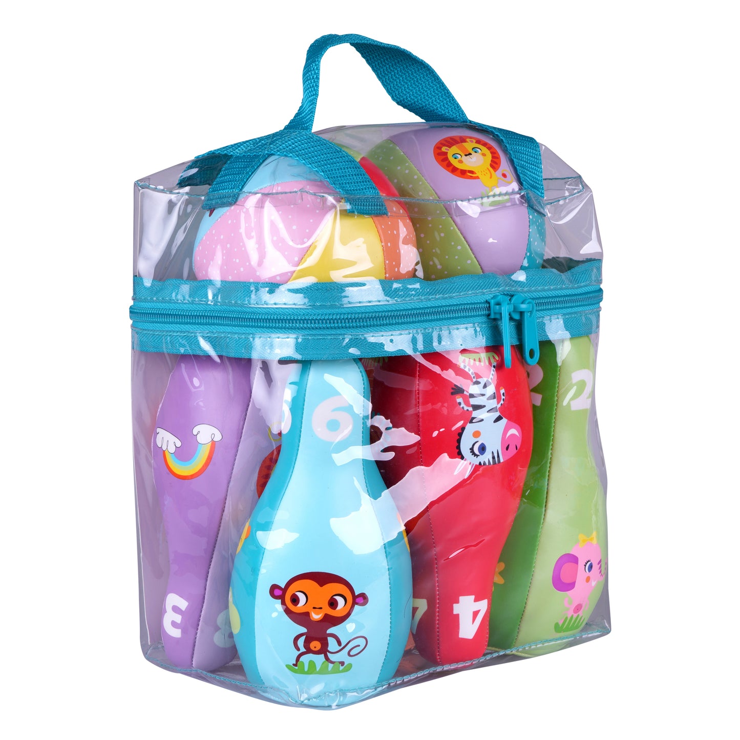 soft colorful bowling set with animal illustrations