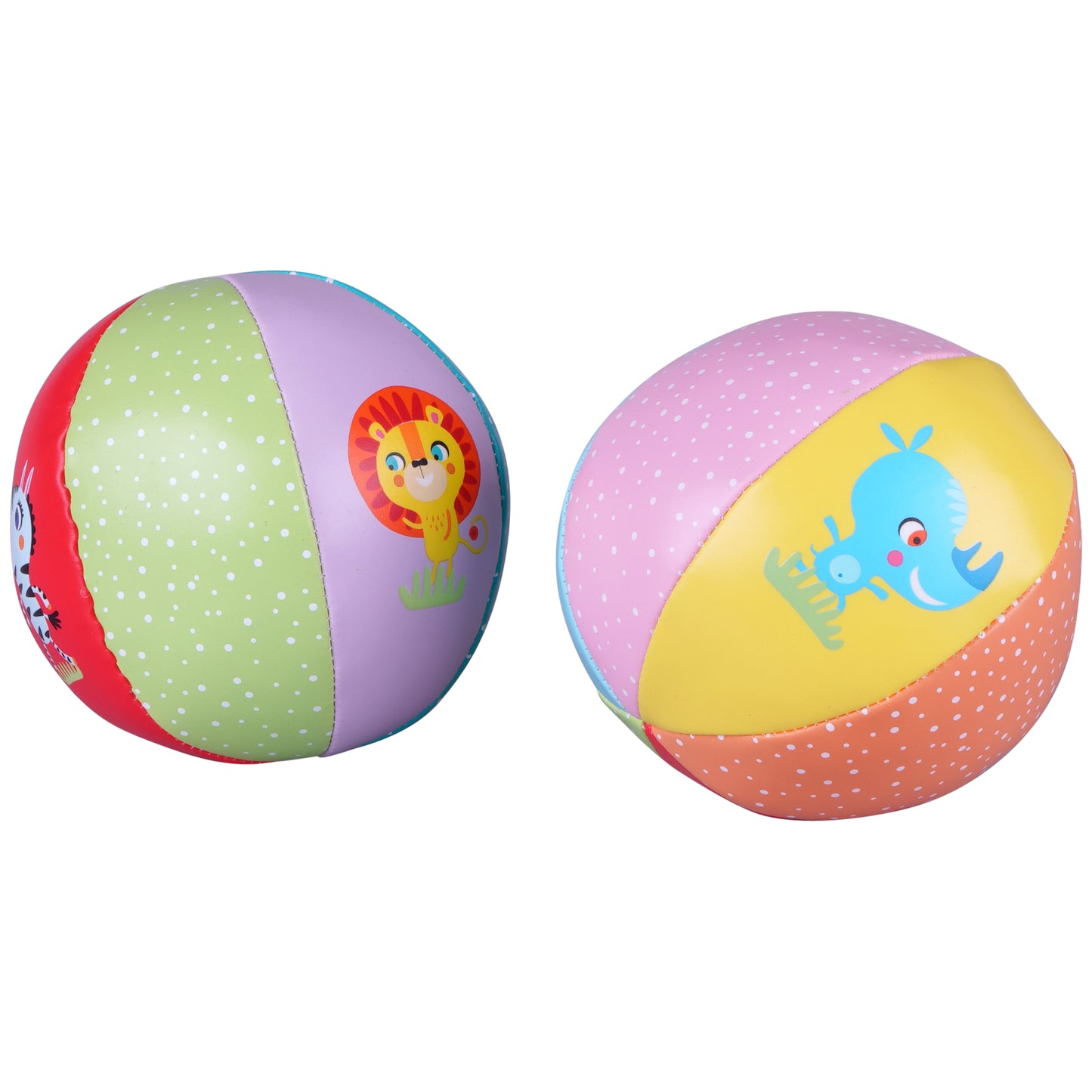 soft colorful balls with animal illustrations