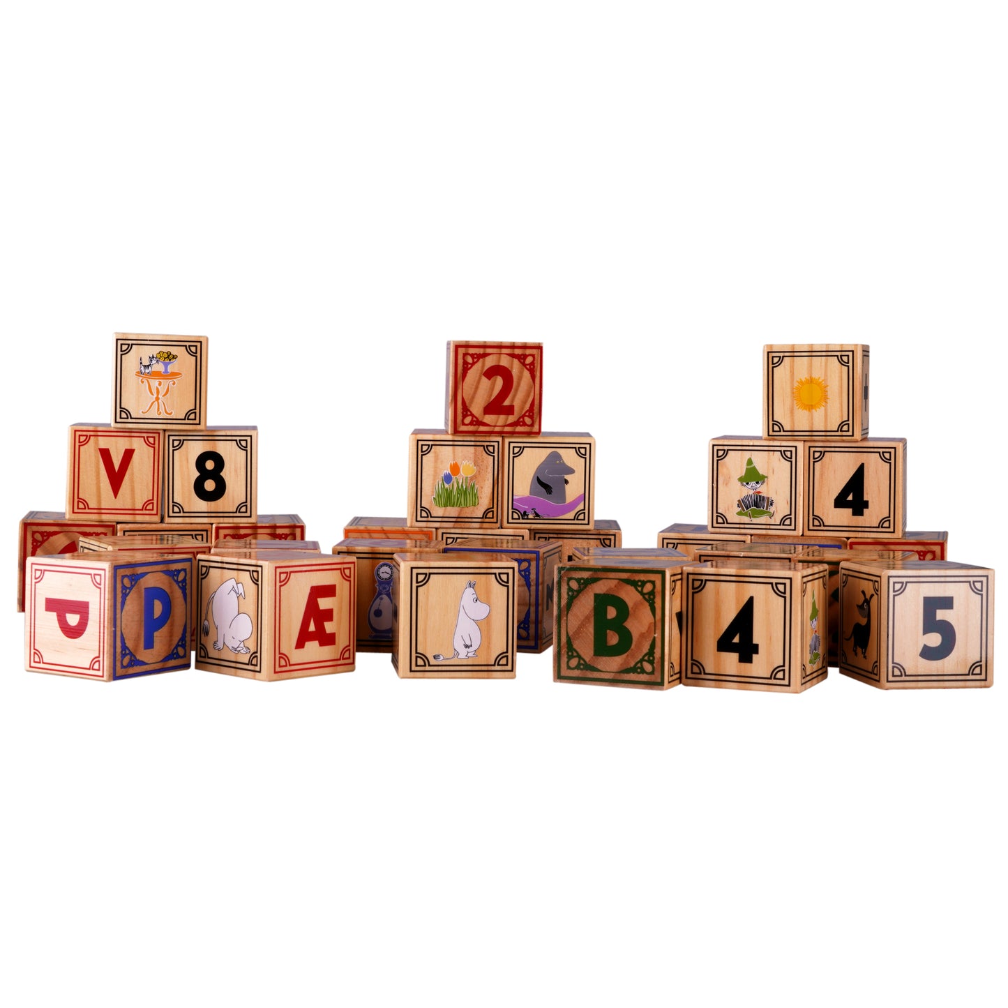 moomin 32 wooden blocks with alphabet and numbers