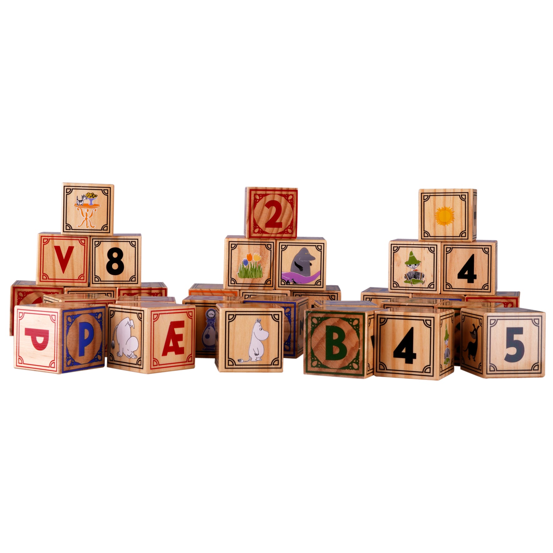 moomin 32 wooden blocks with alphabet and numbers