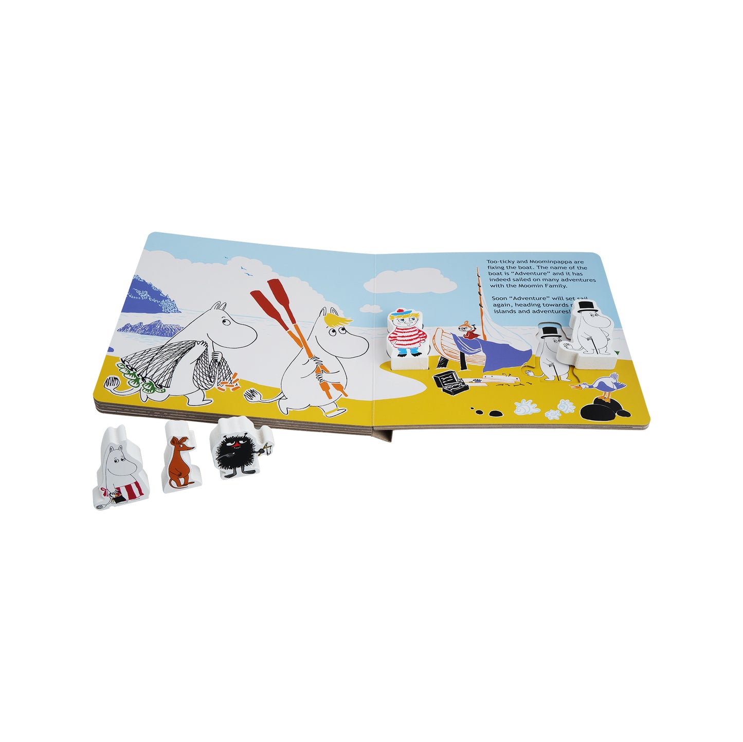 Moomin Valley friends book with wooden figures