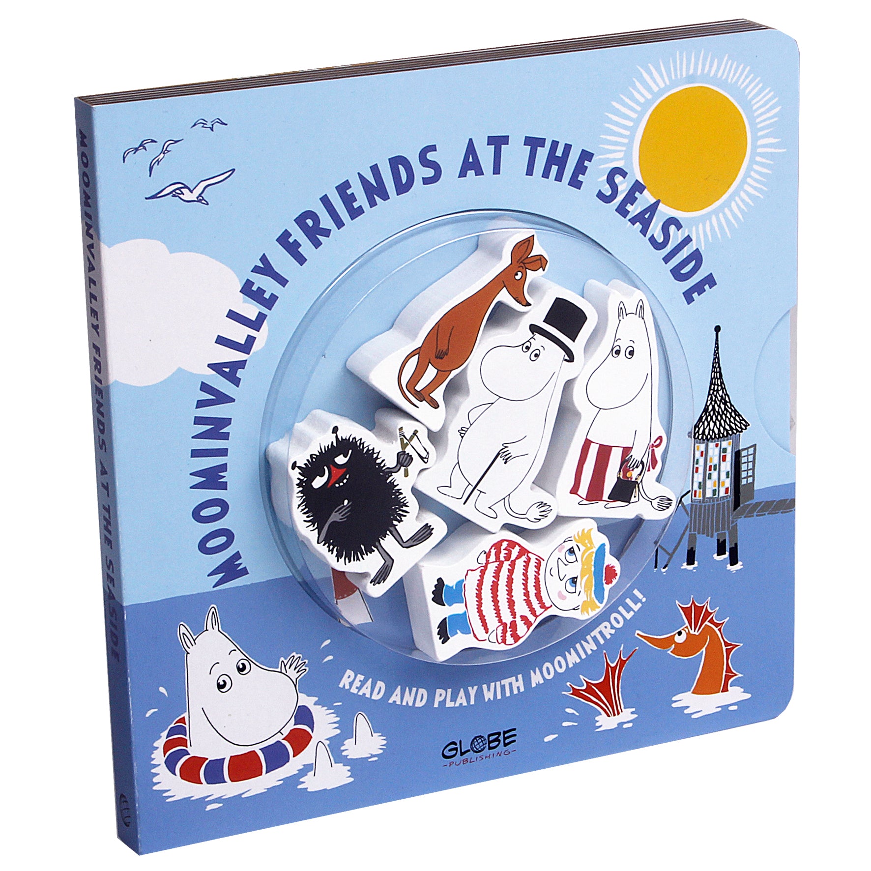 Moomin Valley friends at the seaside book with wooden figures