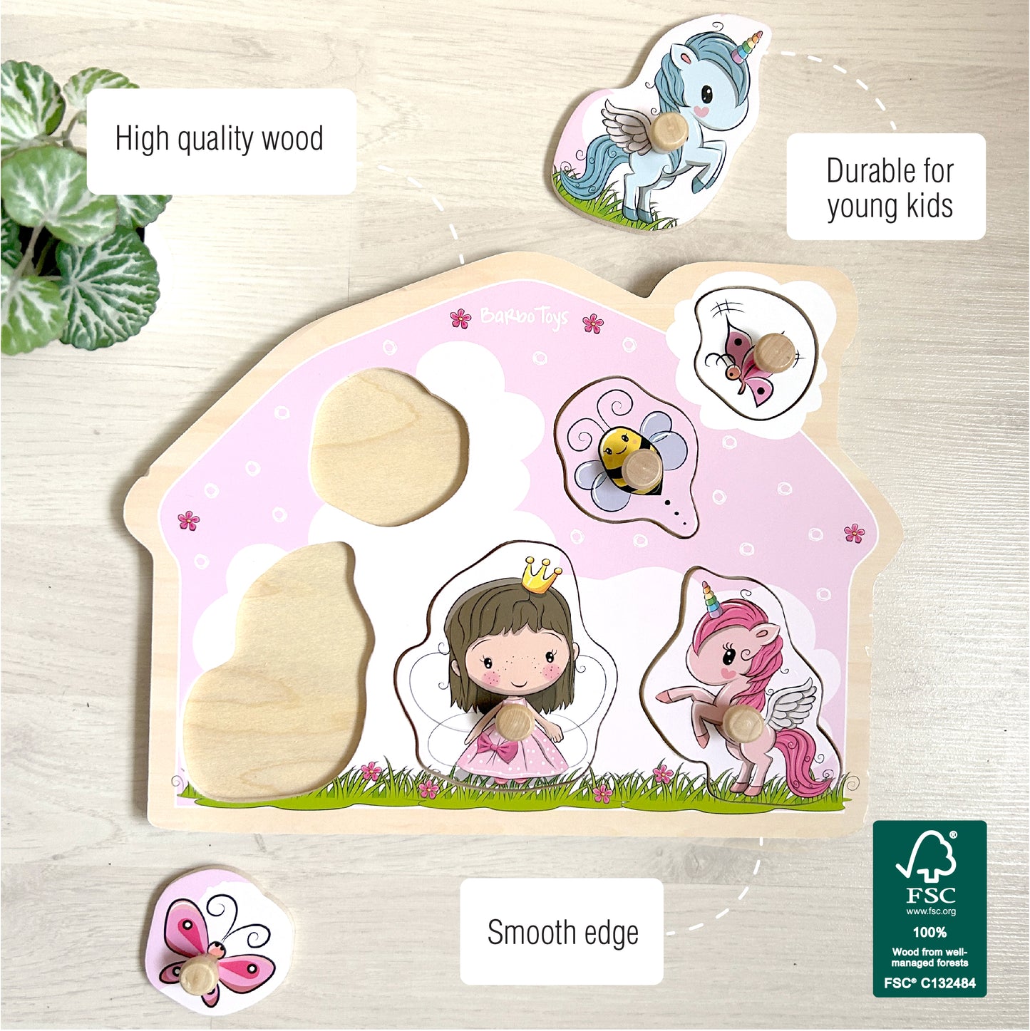 Lillie & Ellie - Wooden Peg Puzzle (6 pegs)