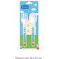 Peppa Pig children's cutlery set in packaging, including a fork and a spoon with Peppa Pig-themed handles. Product size: 24 x 12 cm. Icon indicates suitability for ages 1+.