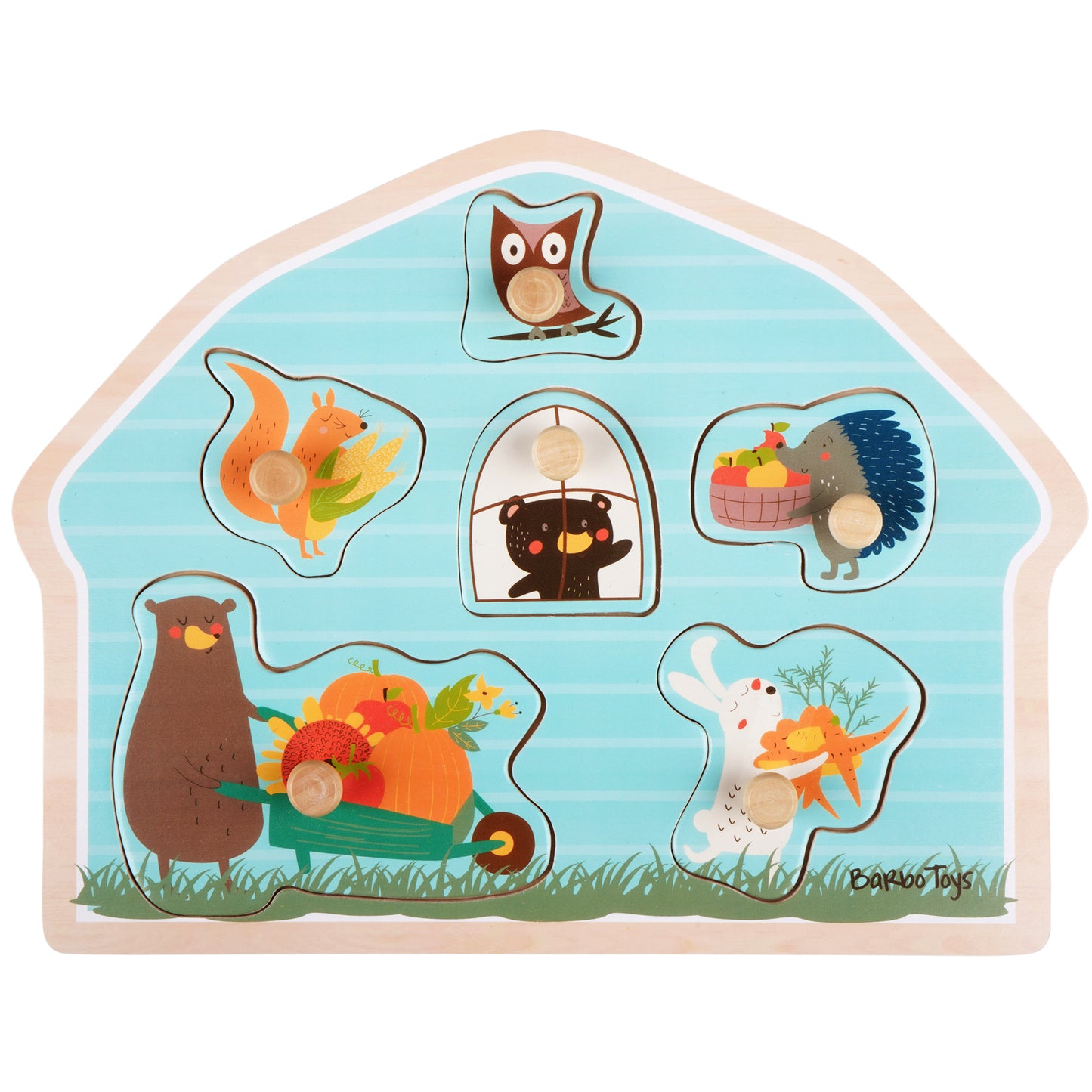 peg  wooden puzzle with soft illustrations from wood animals