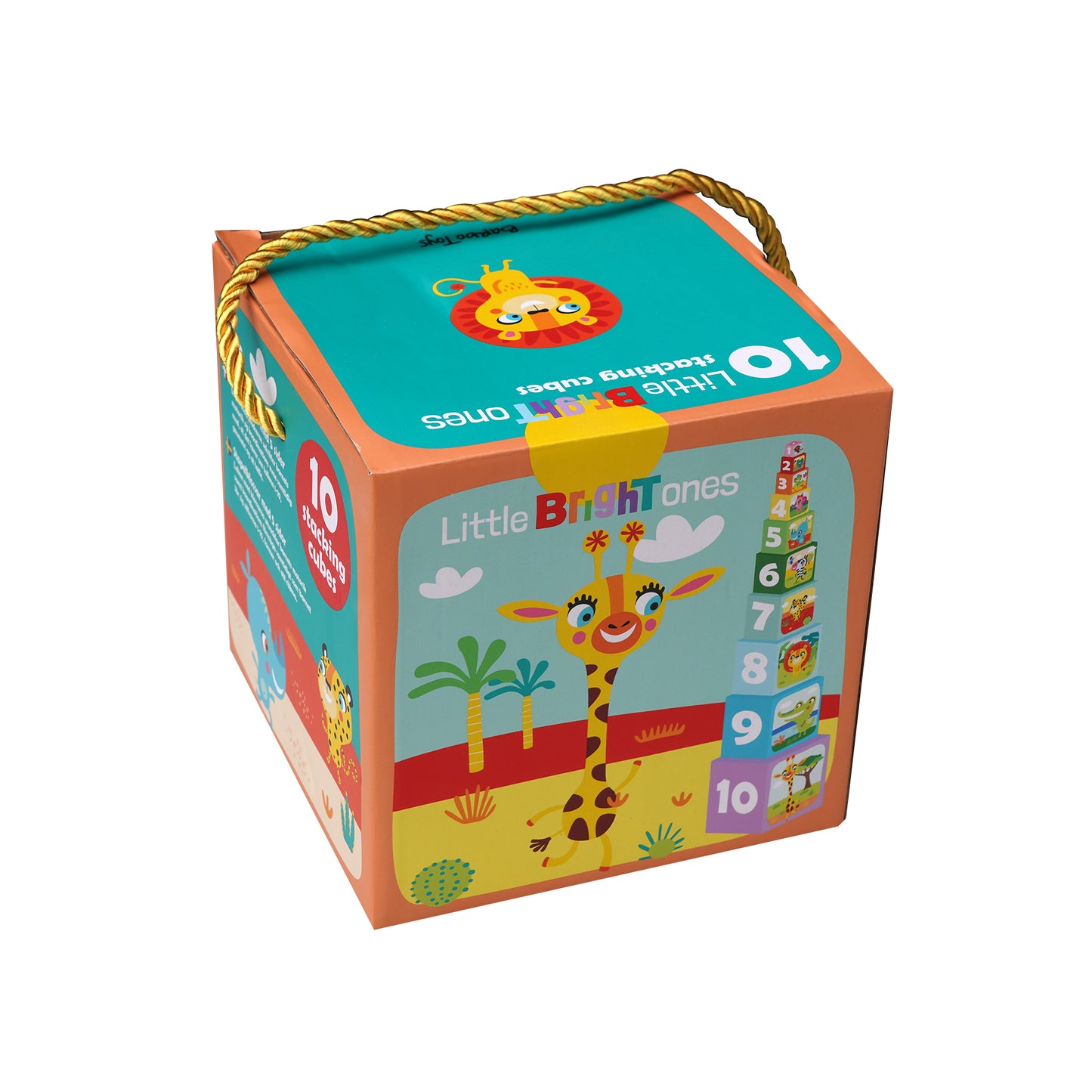 colorful stacking cubes with animal illustrations and numbers game box