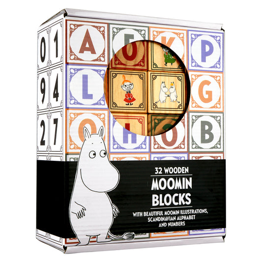 moomin 32 wooden blocks with alphabet and numbers
