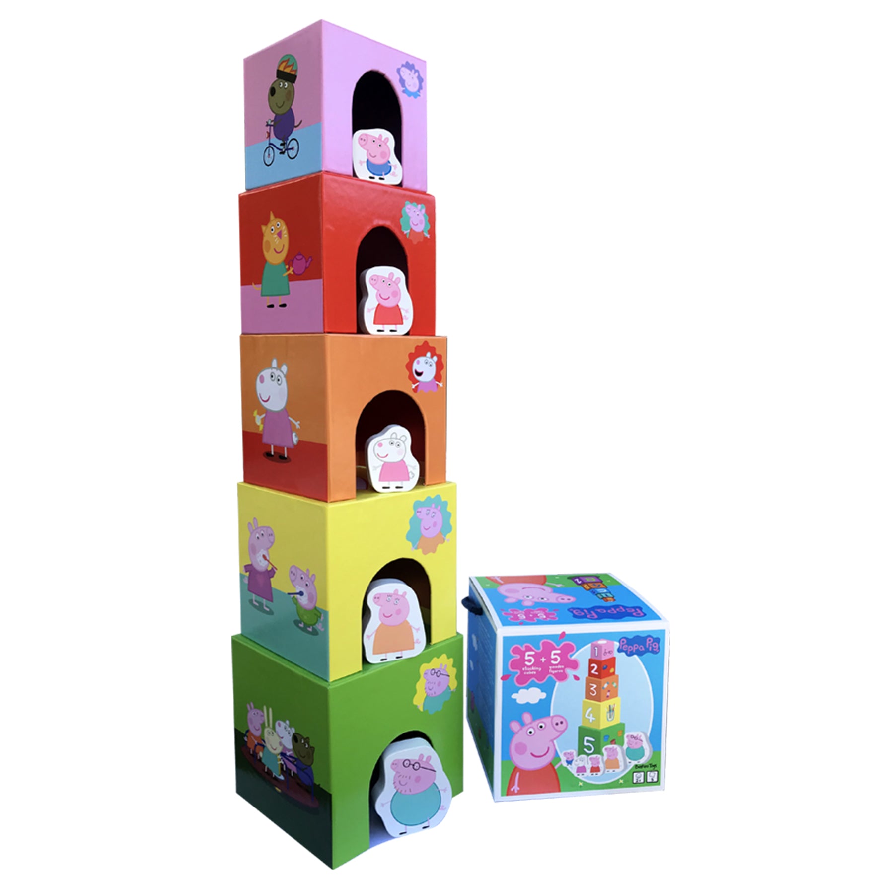 peppa pig 5 stacking cubes with wooden figures box game