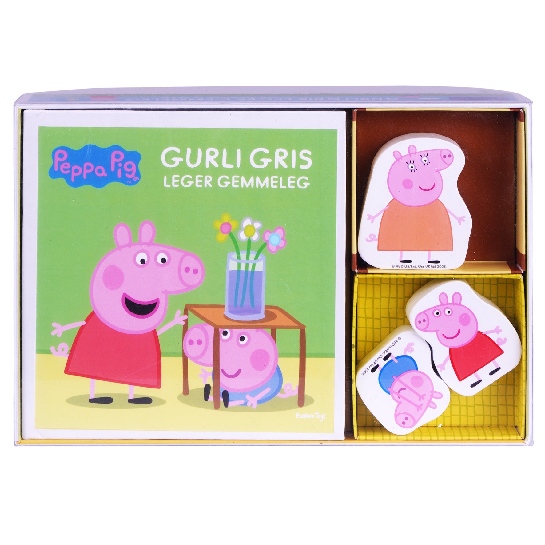 gurli gris leger gemmeleg legesæt med søde træfigurer og en bog