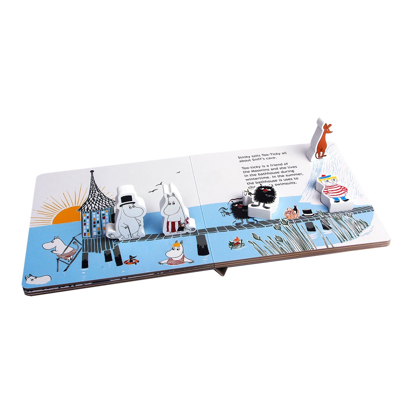 Moomin Valley friends at the seaside book with wooden figures