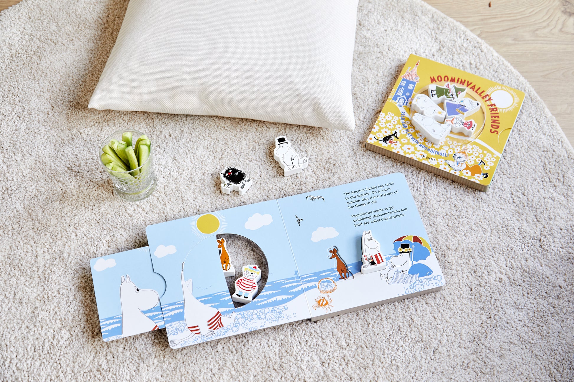 Moomin Valley friends book with wooden figures